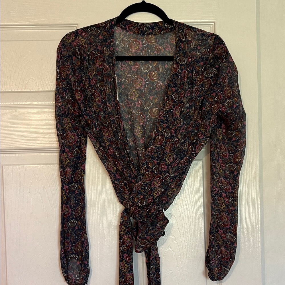 ba&sh Floral Wrap Blouse - Black and Pink